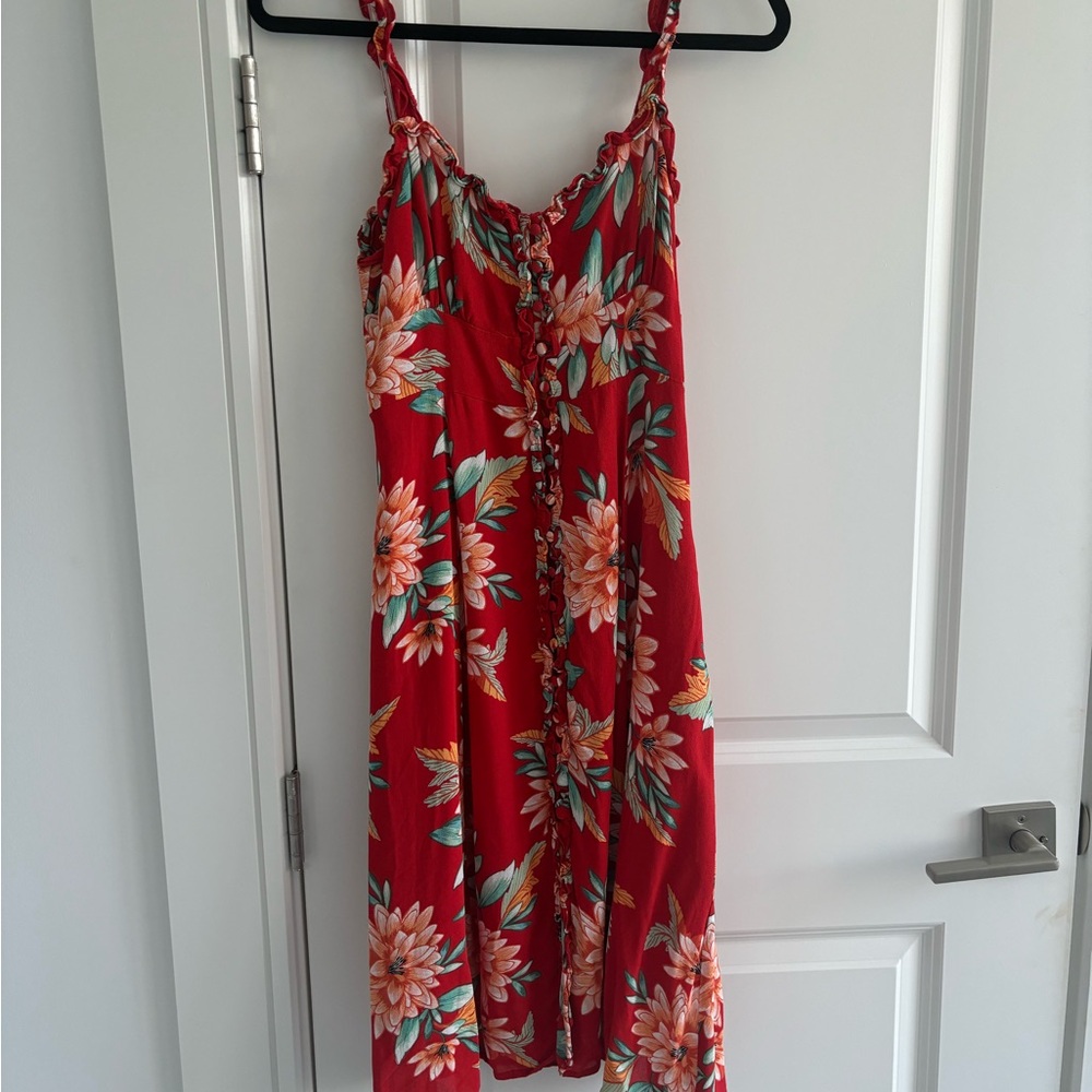 Forever21 Midi Orange Floral Dress Size Medium